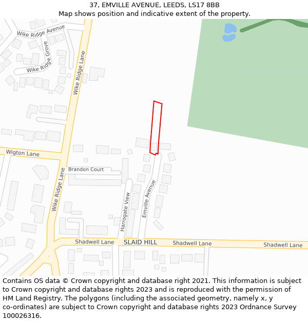 37, EMVILLE AVENUE, LEEDS, LS17 8BB: Location map and indicative extent of plot