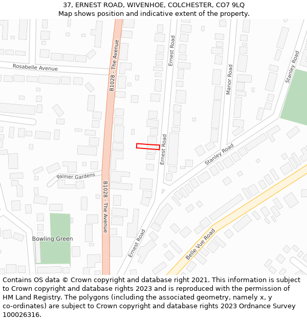 37, ERNEST ROAD, WIVENHOE, COLCHESTER, CO7 9LQ: Location map and indicative extent of plot