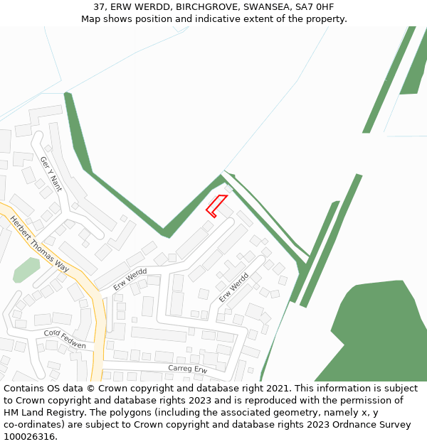 37, ERW WERDD, BIRCHGROVE, SWANSEA, SA7 0HF: Location map and indicative extent of plot