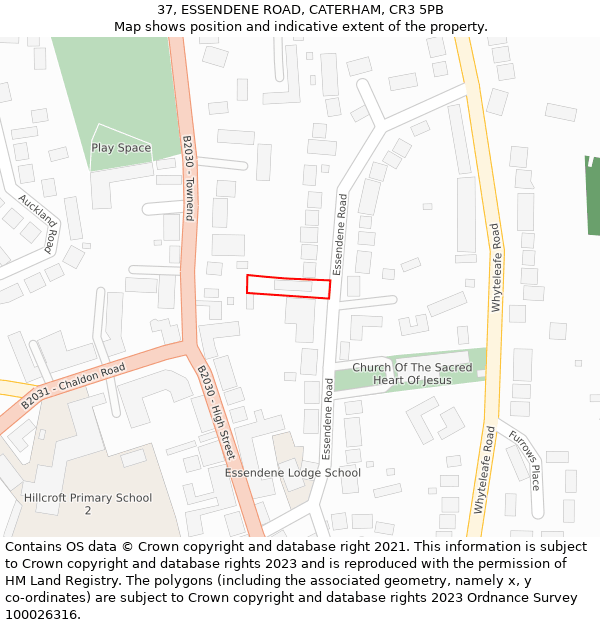 37, ESSENDENE ROAD, CATERHAM, CR3 5PB: Location map and indicative extent of plot