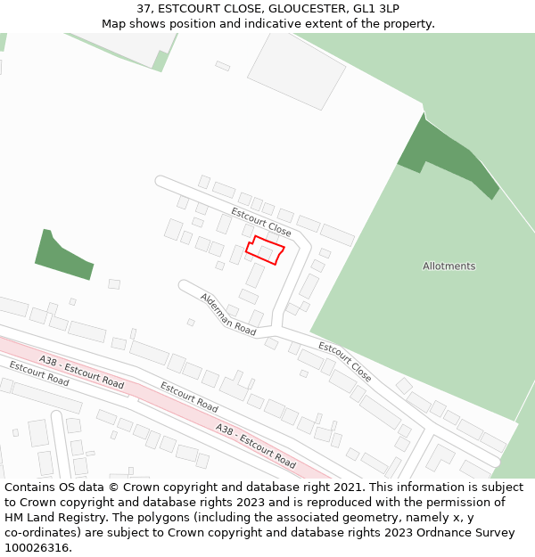 37, ESTCOURT CLOSE, GLOUCESTER, GL1 3LP: Location map and indicative extent of plot