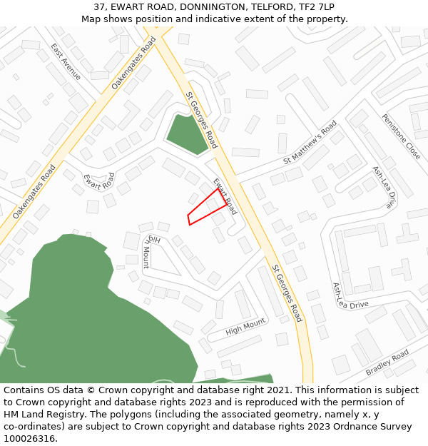 37, EWART ROAD, DONNINGTON, TELFORD, TF2 7LP: Location map and indicative extent of plot