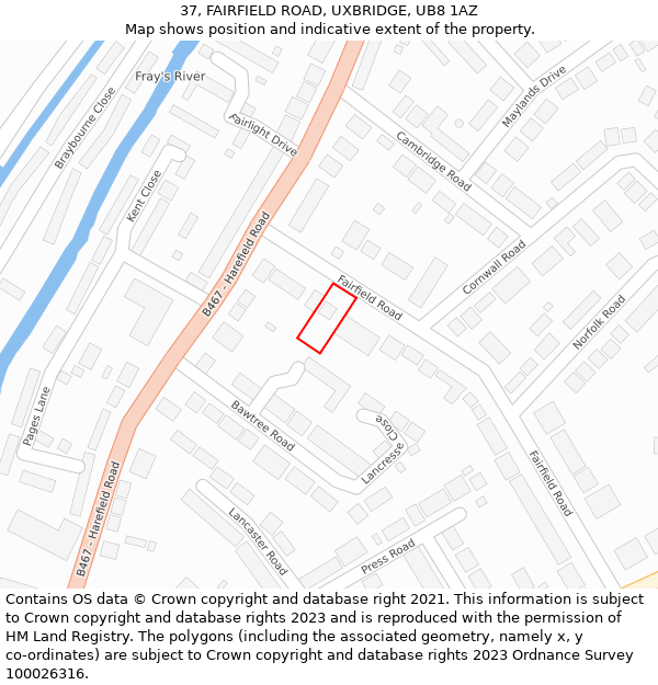 37, FAIRFIELD ROAD, UXBRIDGE, UB8 1AZ: Location map and indicative extent of plot