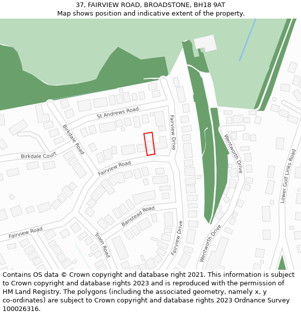 37, FAIRVIEW ROAD, BROADSTONE, BH18 9AT: Location map and indicative extent of plot