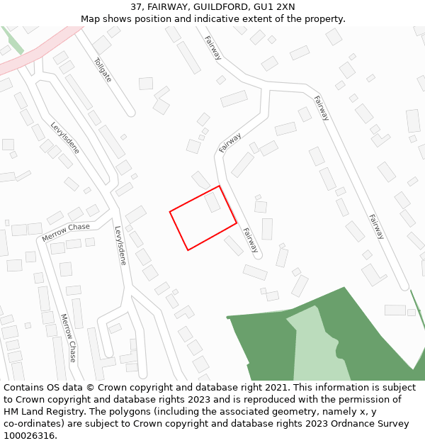 37, FAIRWAY, GUILDFORD, GU1 2XN: Location map and indicative extent of plot