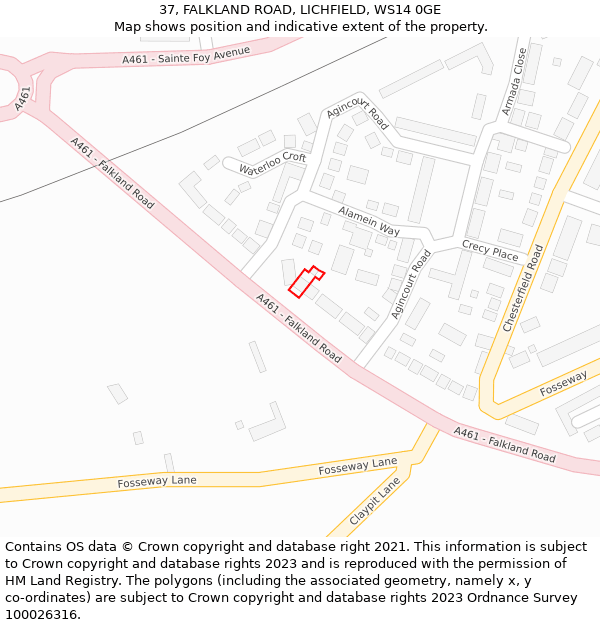 37, FALKLAND ROAD, LICHFIELD, WS14 0GE: Location map and indicative extent of plot