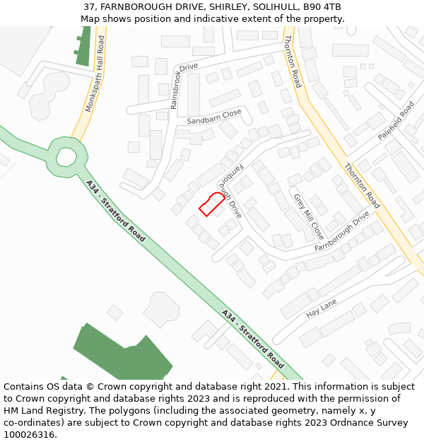 37, FARNBOROUGH DRIVE, SHIRLEY, SOLIHULL, B90 4TB: Location map and indicative extent of plot