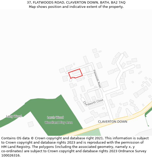 37, FLATWOODS ROAD, CLAVERTON DOWN, BATH, BA2 7AQ: Location map and indicative extent of plot