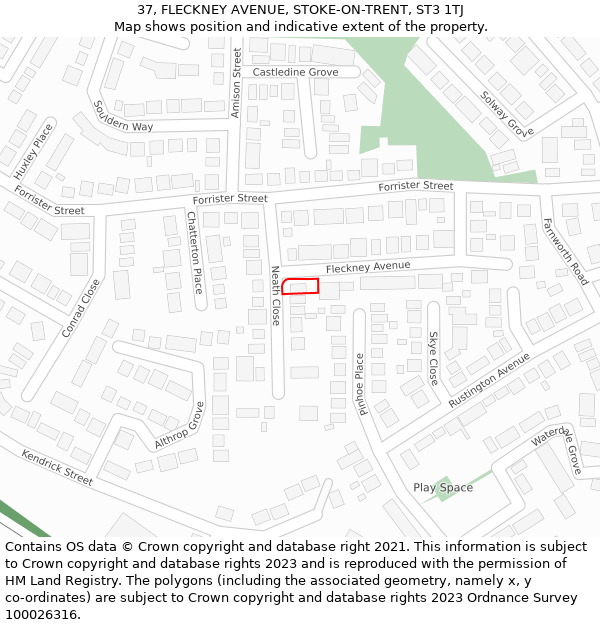 37, FLECKNEY AVENUE, STOKE-ON-TRENT, ST3 1TJ: Location map and indicative extent of plot