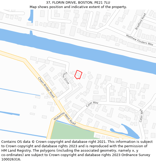 37, FLORIN DRIVE, BOSTON, PE21 7LU: Location map and indicative extent of plot