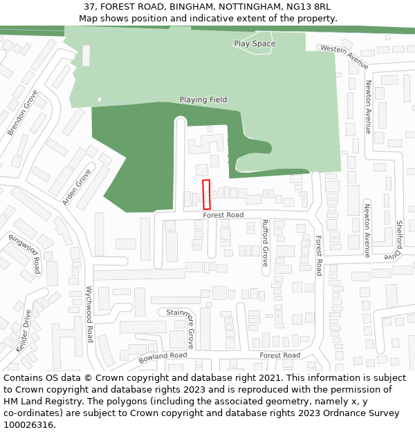 37, FOREST ROAD, BINGHAM, NOTTINGHAM, NG13 8RL: Location map and indicative extent of plot