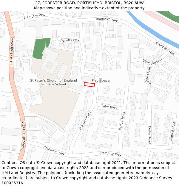 37, FORESTER ROAD, PORTISHEAD, BRISTOL, BS20 6UW: Location map and indicative extent of plot