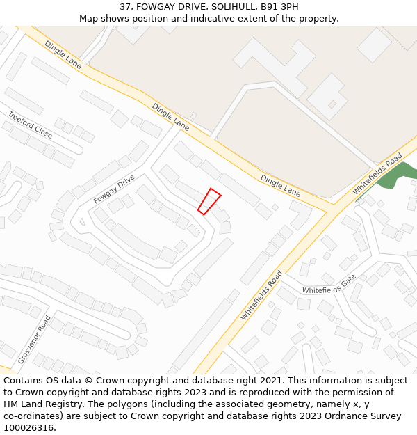 37, FOWGAY DRIVE, SOLIHULL, B91 3PH: Location map and indicative extent of plot