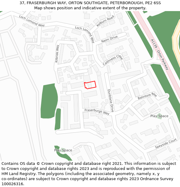 37, FRASERBURGH WAY, ORTON SOUTHGATE, PETERBOROUGH, PE2 6SS: Location map and indicative extent of plot