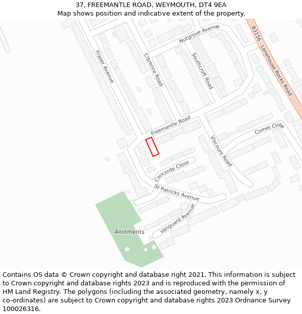 37, FREEMANTLE ROAD, WEYMOUTH, DT4 9EA: Location map and indicative extent of plot