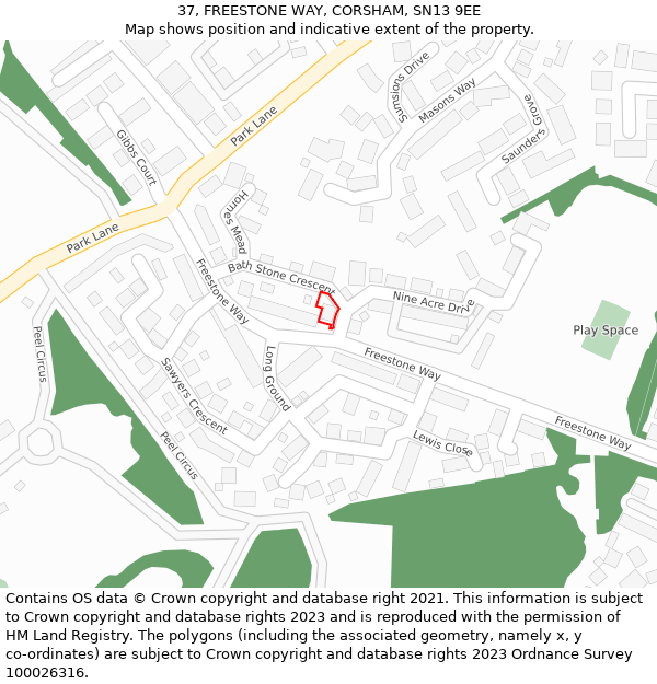 37, FREESTONE WAY, CORSHAM, SN13 9EE: Location map and indicative extent of plot
