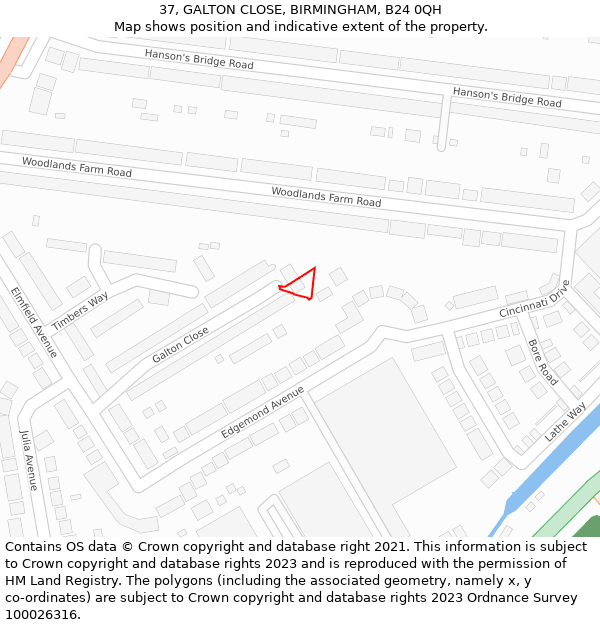 37, GALTON CLOSE, BIRMINGHAM, B24 0QH: Location map and indicative extent of plot