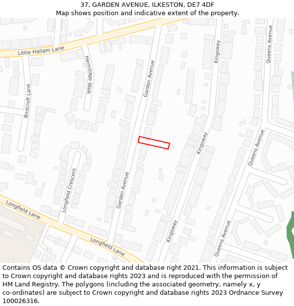 37, GARDEN AVENUE, ILKESTON, DE7 4DF: Location map and indicative extent of plot