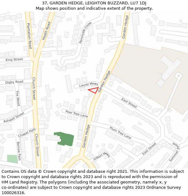 37, GARDEN HEDGE, LEIGHTON BUZZARD, LU7 1DJ: Location map and indicative extent of plot