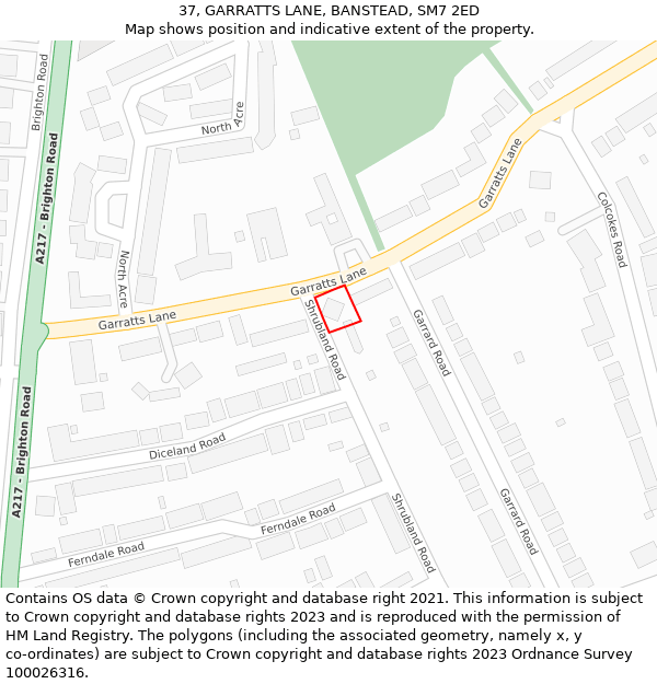 37, GARRATTS LANE, BANSTEAD, SM7 2ED: Location map and indicative extent of plot