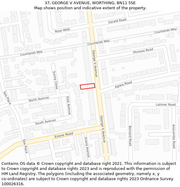 37, GEORGE V AVENUE, WORTHING, BN11 5SE: Location map and indicative extent of plot