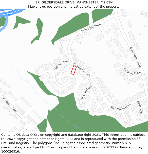 37, GILDERSDALE DRIVE, MANCHESTER, M9 0SN: Location map and indicative extent of plot