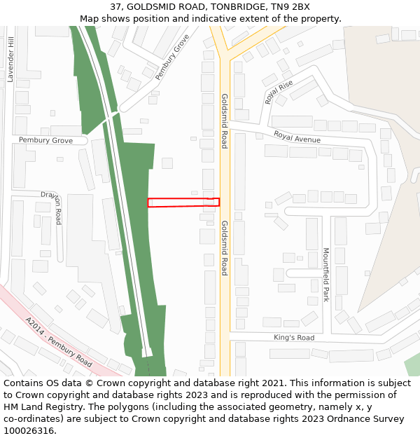 37, GOLDSMID ROAD, TONBRIDGE, TN9 2BX: Location map and indicative extent of plot