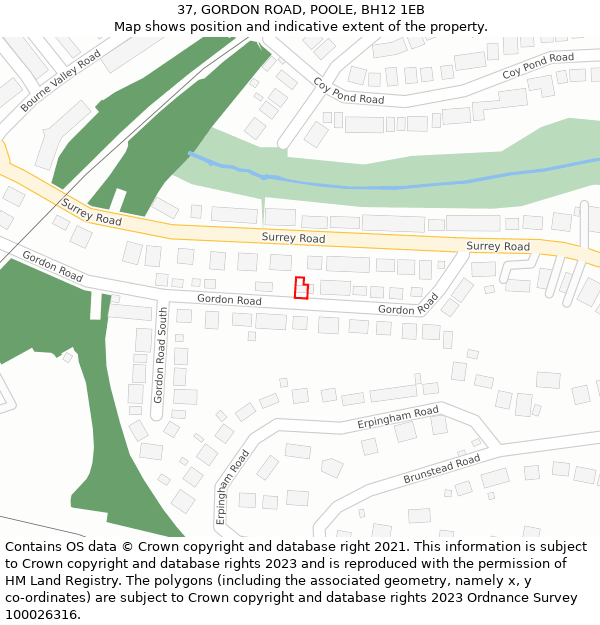 37, GORDON ROAD, POOLE, BH12 1EB: Location map and indicative extent of plot