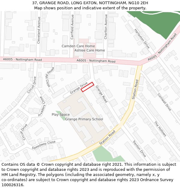 37, GRANGE ROAD, LONG EATON, NOTTINGHAM, NG10 2EH: Location map and indicative extent of plot