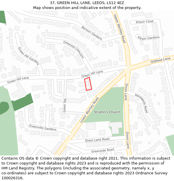 37, GREEN HILL LANE, LEEDS, LS12 4EZ: Location map and indicative extent of plot