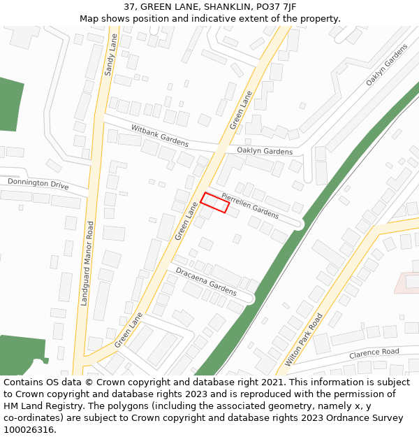 37, GREEN LANE, SHANKLIN, PO37 7JF: Location map and indicative extent of plot