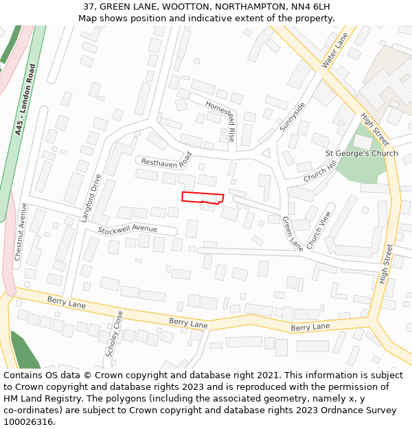 37, GREEN LANE, WOOTTON, NORTHAMPTON, NN4 6LH: Location map and indicative extent of plot