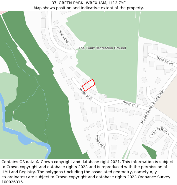 37, GREEN PARK, WREXHAM, LL13 7YE: Location map and indicative extent of plot