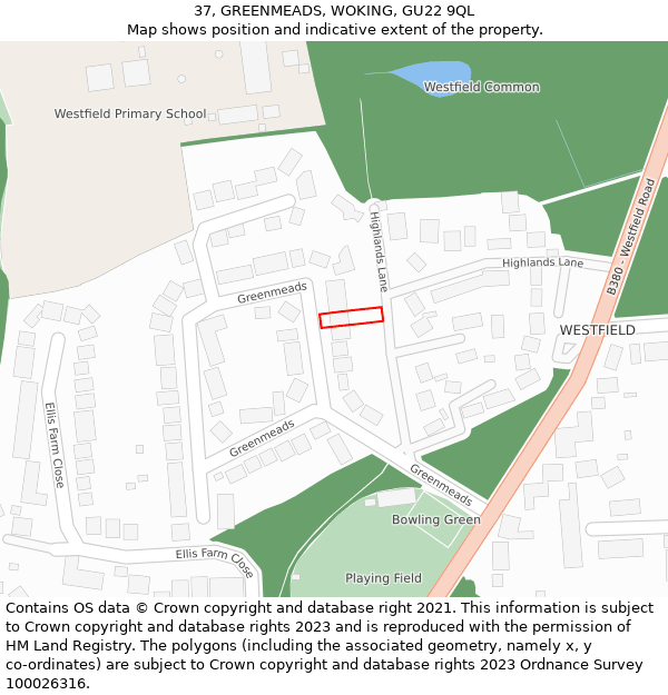 37, GREENMEADS, WOKING, GU22 9QL: Location map and indicative extent of plot