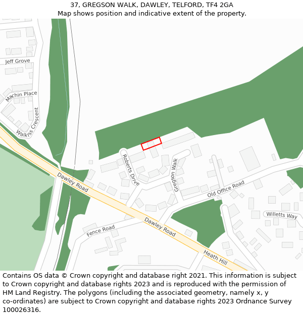37, GREGSON WALK, DAWLEY, TELFORD, TF4 2GA: Location map and indicative extent of plot