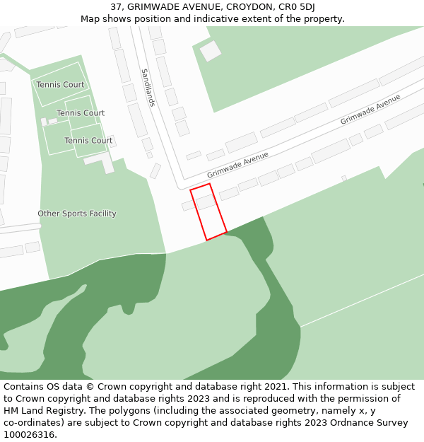 37, GRIMWADE AVENUE, CROYDON, CR0 5DJ: Location map and indicative extent of plot