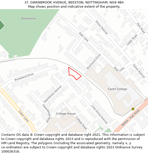 37, GWENBROOK AVENUE, BEESTON, NOTTINGHAM, NG9 4BA: Location map and indicative extent of plot