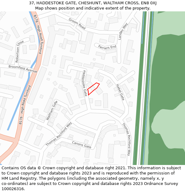 37, HADDESTOKE GATE, CHESHUNT, WALTHAM CROSS, EN8 0XJ: Location map and indicative extent of plot