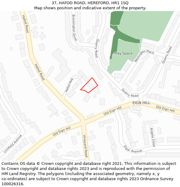 37, HAFOD ROAD, HEREFORD, HR1 1SQ: Location map and indicative extent of plot