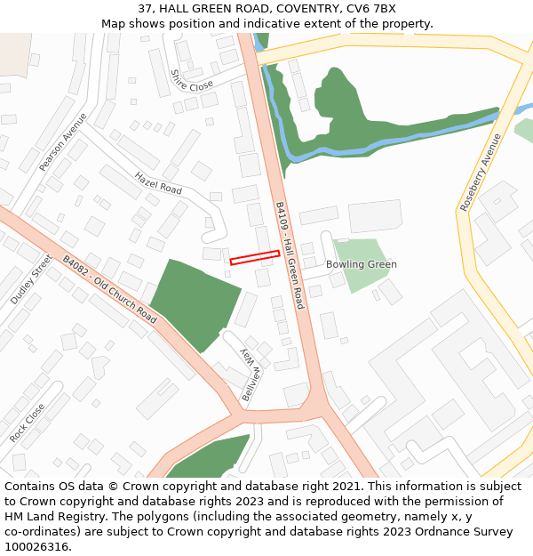 37, HALL GREEN ROAD, COVENTRY, CV6 7BX: Location map and indicative extent of plot