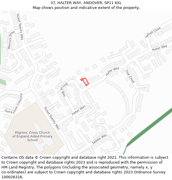 37, HALTER WAY, ANDOVER, SP11 6XL: Location map and indicative extent of plot