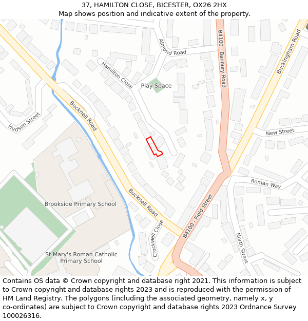 37, HAMILTON CLOSE, BICESTER, OX26 2HX: Location map and indicative extent of plot