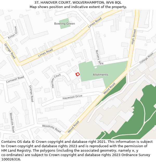 37, HANOVER COURT, WOLVERHAMPTON, WV6 8QL: Location map and indicative extent of plot