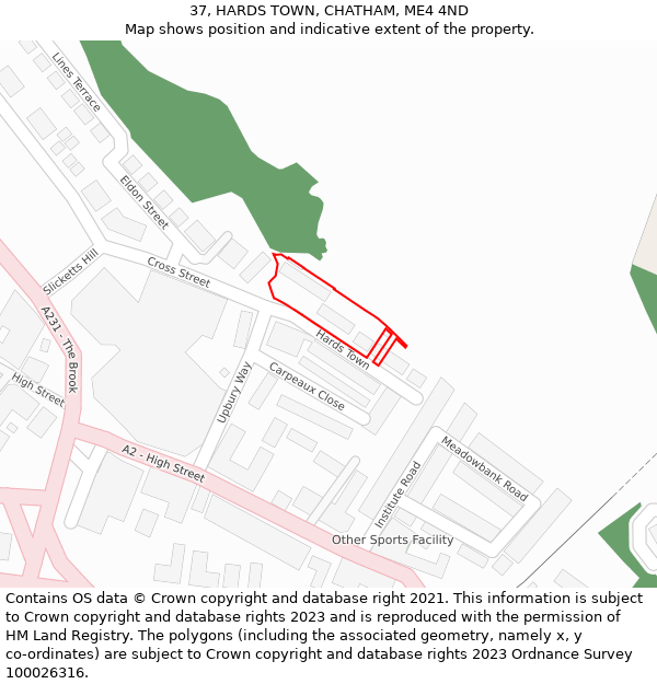 37, HARDS TOWN, CHATHAM, ME4 4ND: Location map and indicative extent of plot