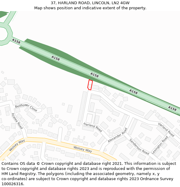 37, HARLAND ROAD, LINCOLN, LN2 4GW: Location map and indicative extent of plot
