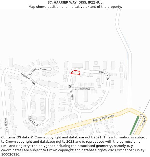 37, HARRIER WAY, DISS, IP22 4UL: Location map and indicative extent of plot