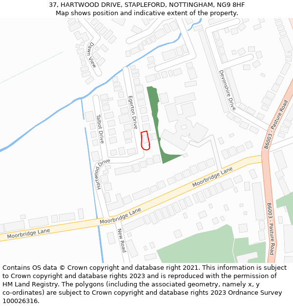 37, HARTWOOD DRIVE, STAPLEFORD, NOTTINGHAM, NG9 8HF: Location map and indicative extent of plot