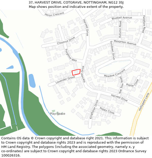 37, HARVEST DRIVE, COTGRAVE, NOTTINGHAM, NG12 3SJ: Location map and indicative extent of plot