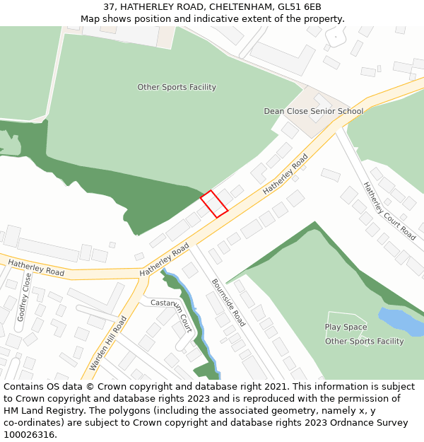 37, HATHERLEY ROAD, CHELTENHAM, GL51 6EB: Location map and indicative extent of plot