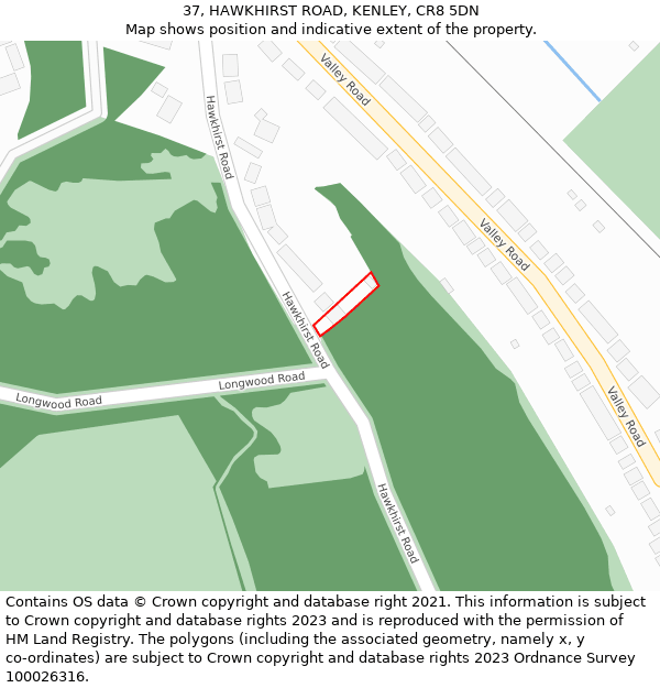 37, HAWKHIRST ROAD, KENLEY, CR8 5DN: Location map and indicative extent of plot